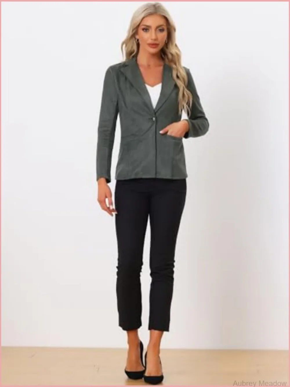 Faux Suede Casual Blazer with Lapel Collar Long Sleeve Work Office Jacket